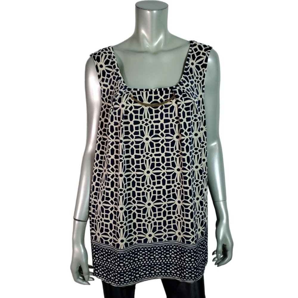 Tacera Top Plus Size 3X Metal Embellished Stretch Sleeveless Casual‎ Blue